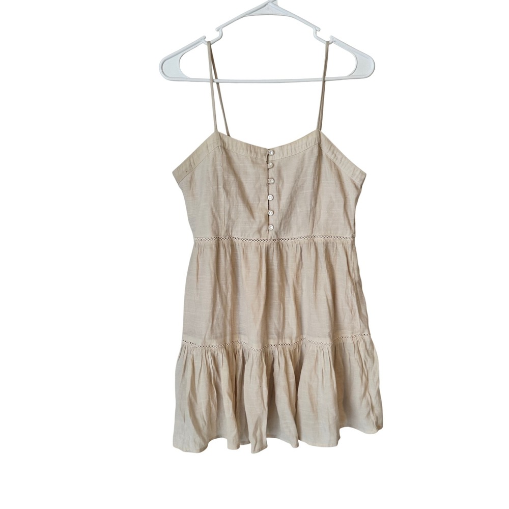 Love Tree Cream Tiered Boho Mini Dress Button Front Smocked Back Medium